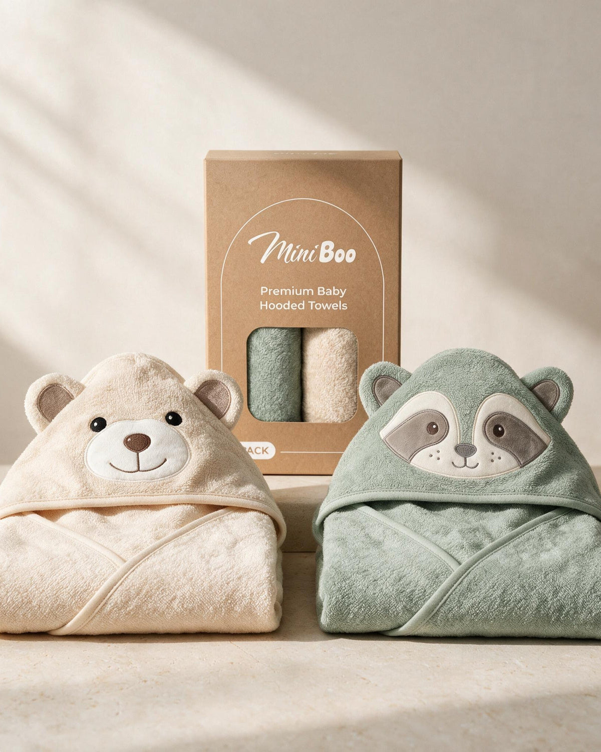 Two hooded towels in one MiniBoo gift box