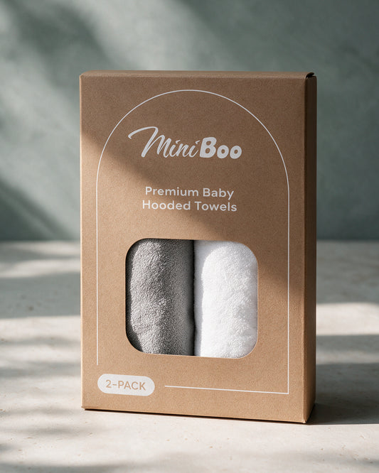 2-Pack Little Bear + The Koala hooded towels in the MiniBoo box