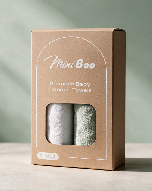 2-Pack Little Bear + The Raccoon hooded towels in the MiniBoo box