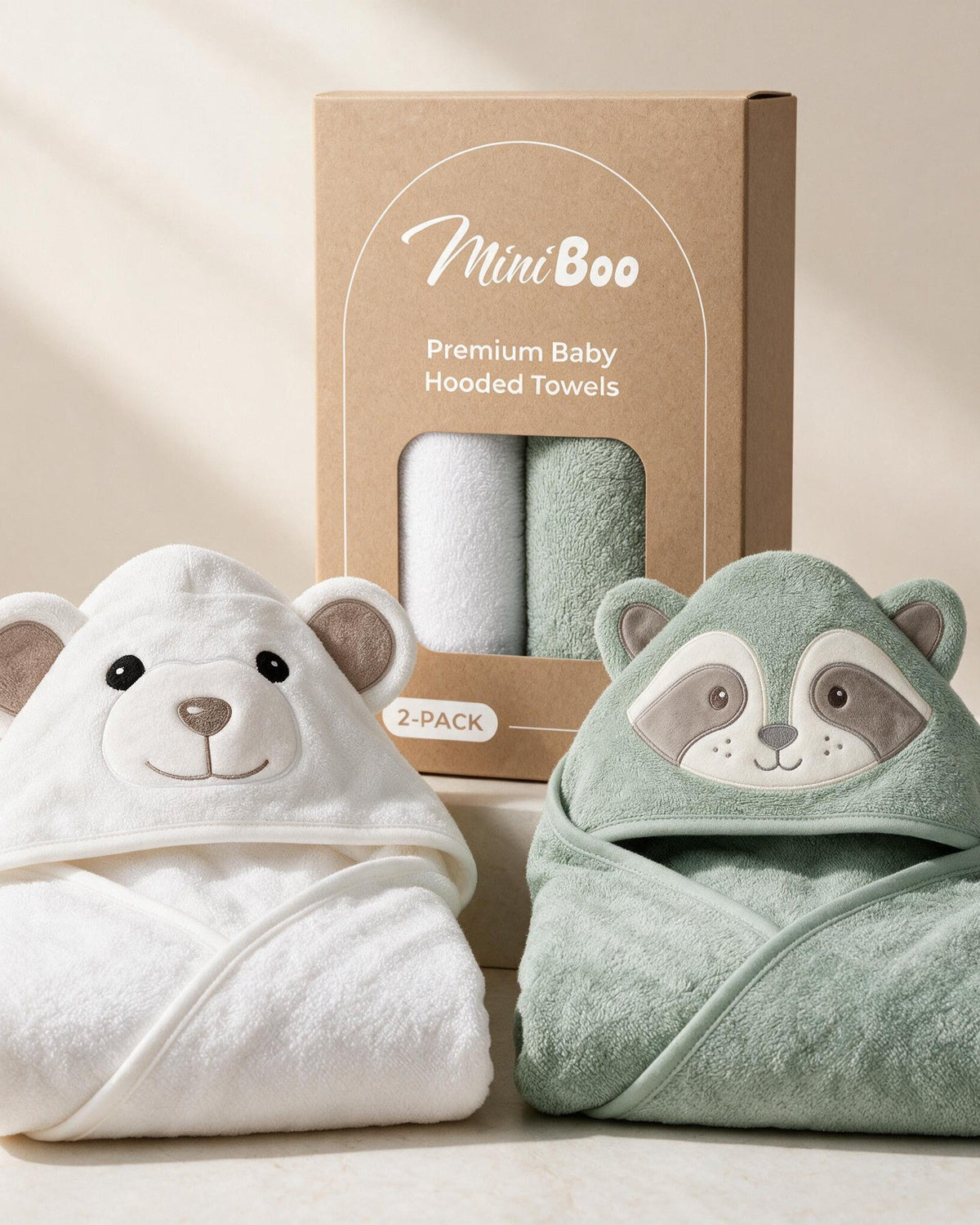 Two hooded towels in one MiniBoo gift box