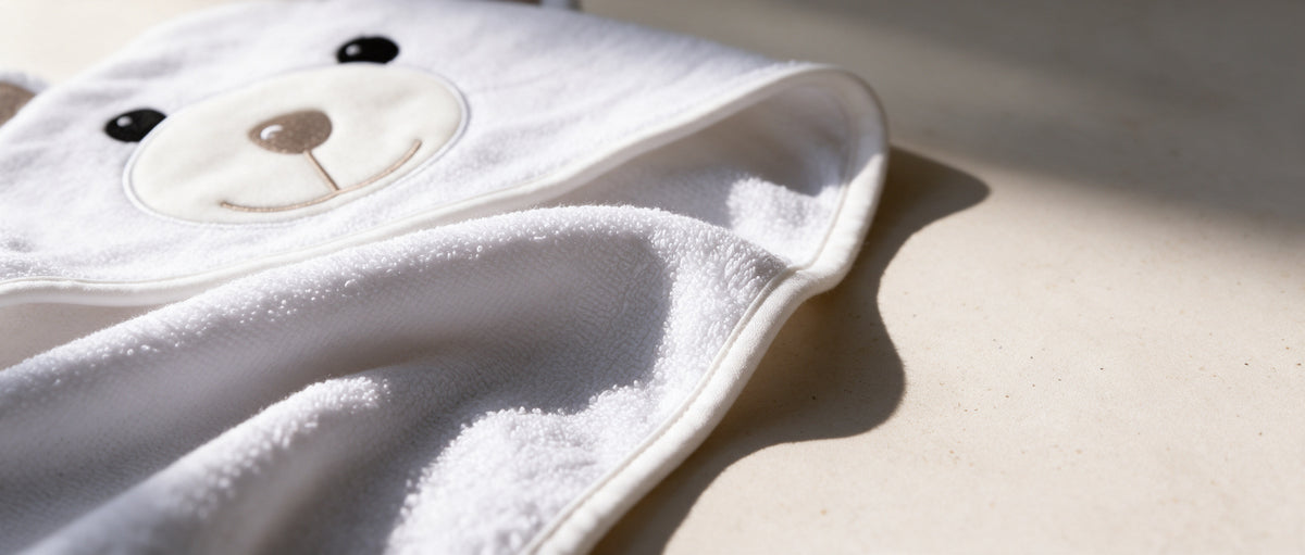 Close-up of the plush 500 GSM terry of The Bear hooded towel