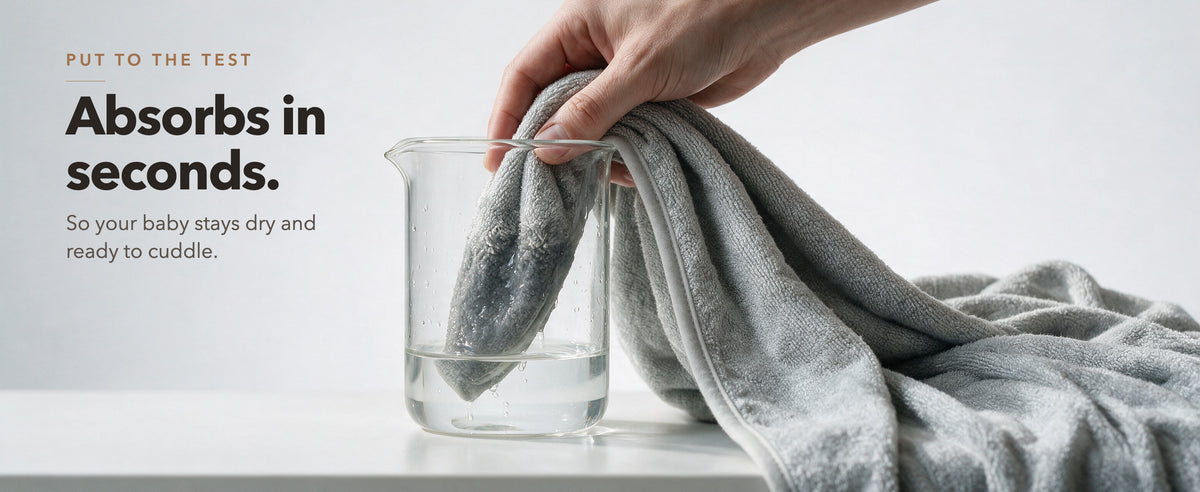 The Sleepy Koala towel soaking up water from a glass