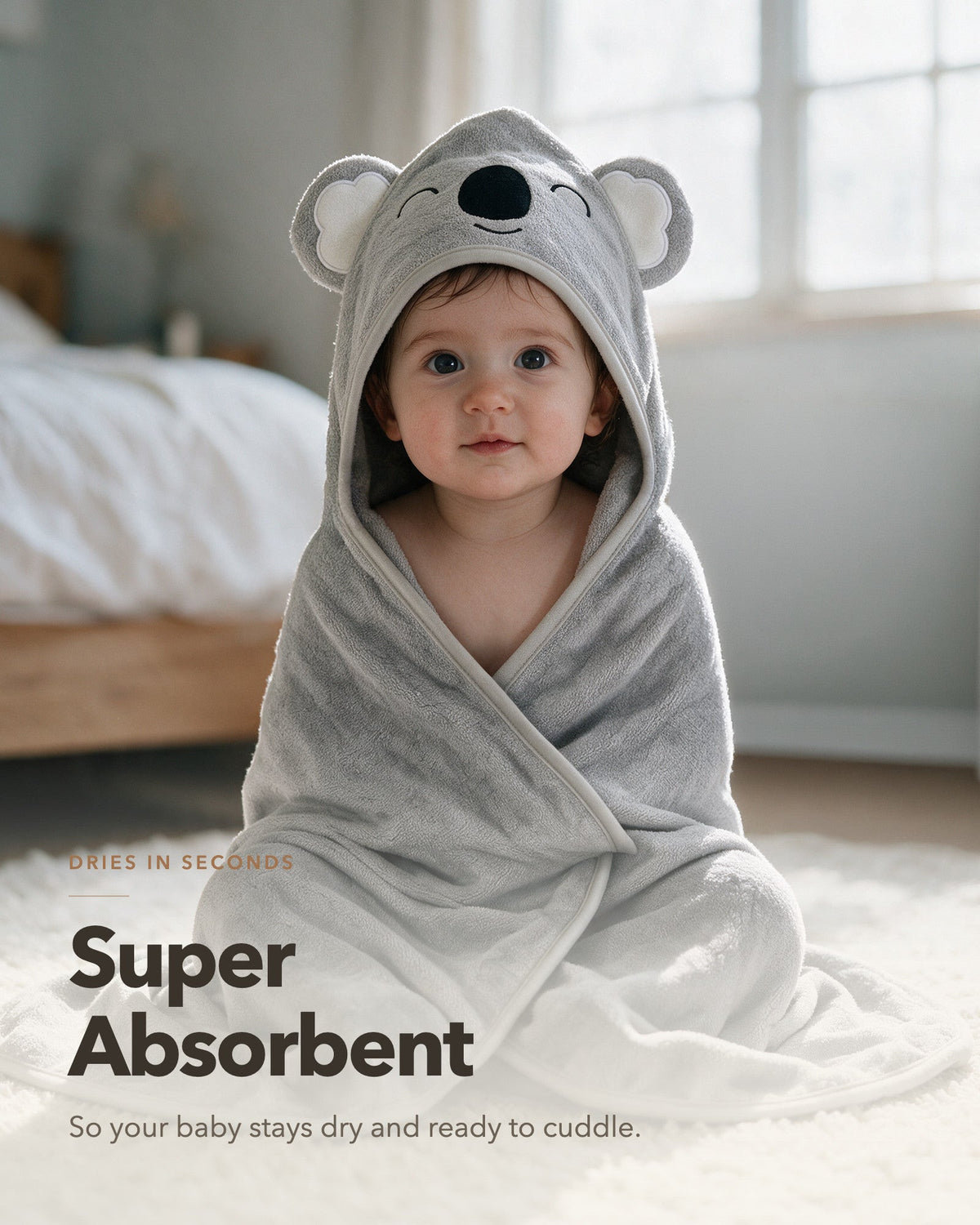 Super absorbent – toddler in the Sleepy Koala towel