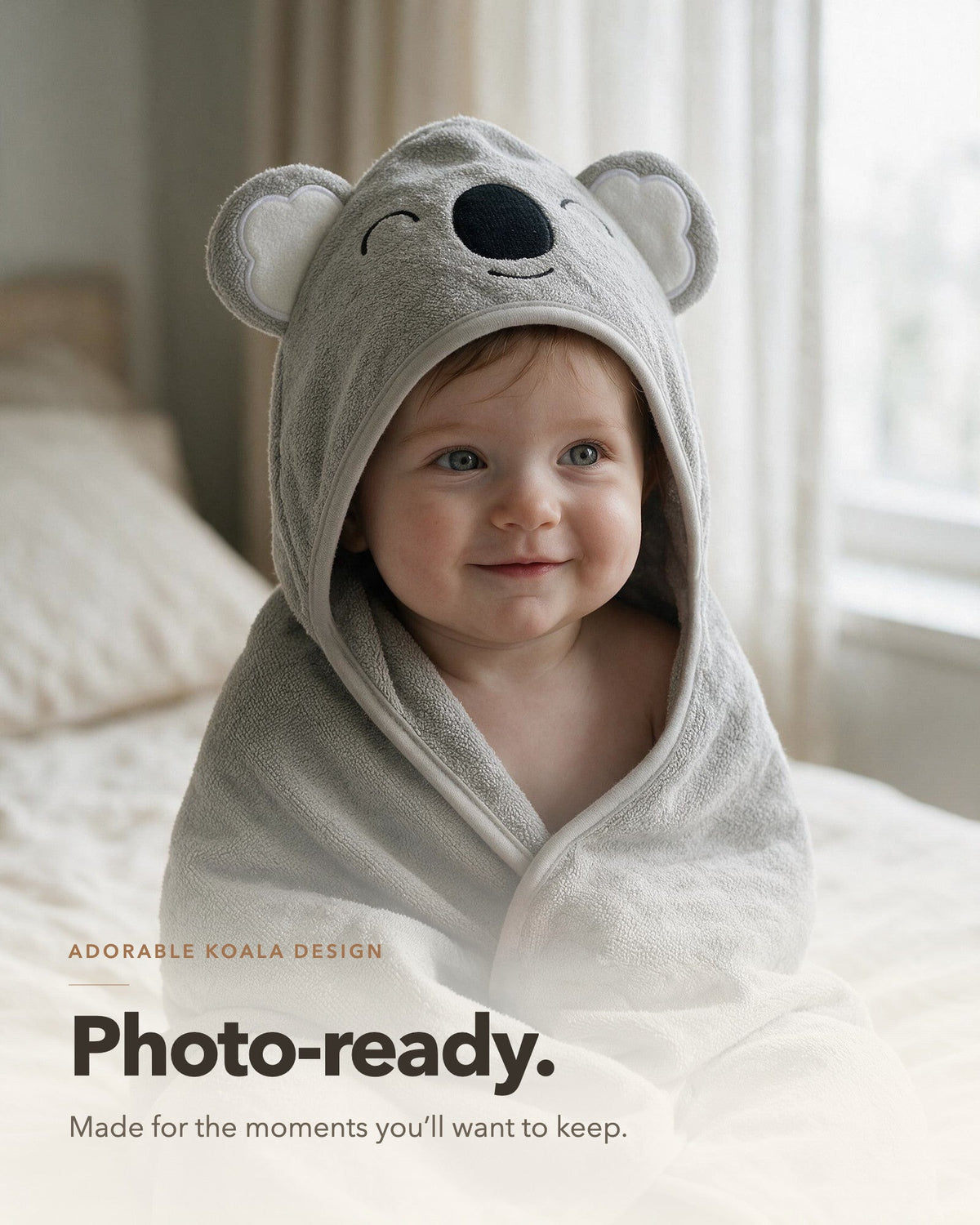 Photo-ready – baby in the Sleepy Koala hood