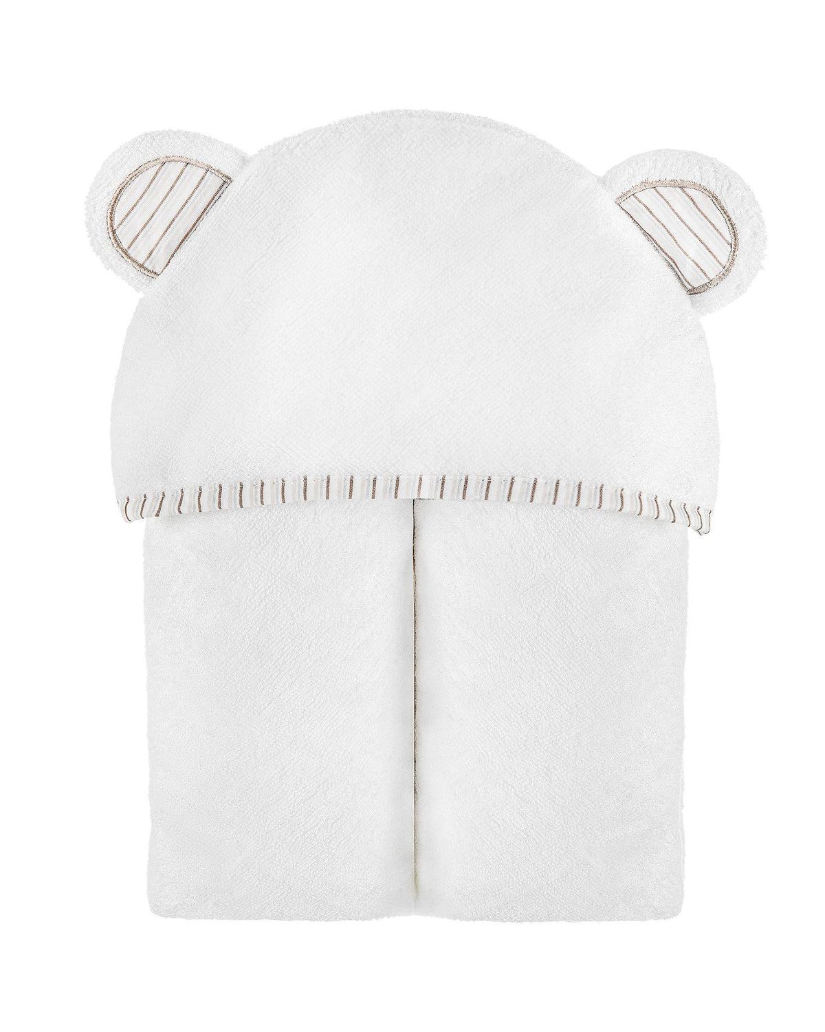 The Striped Cub hooded towel on white, showing the striped binding and ears