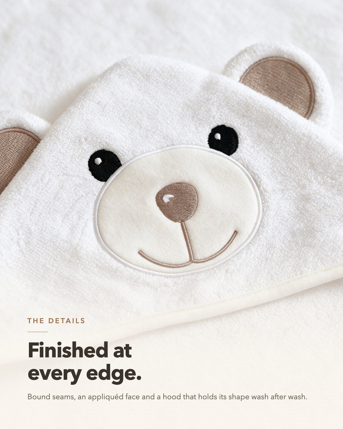 Finished at every edge – the appliquéd bear face and bound seams
