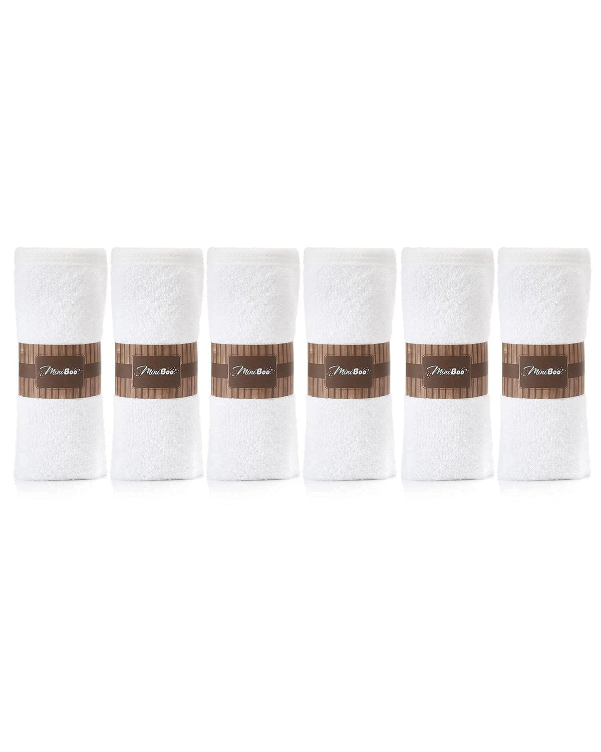 Set of six white washcloths